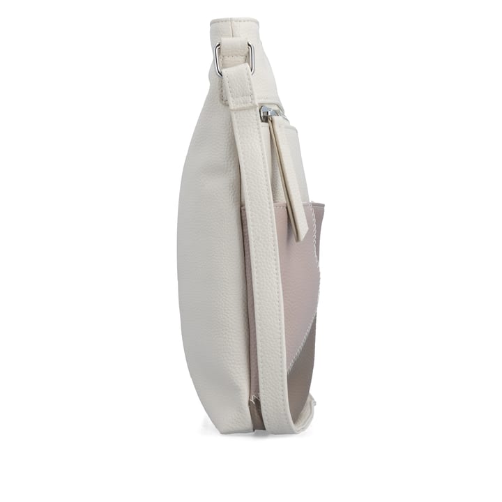remonte Umhängetasche Q0735-60 in Beige-Kombi mit verstellbarem Schulterriemen, Reißverschluss und diebstahlsicherem Fach auf der Rückseite. Rechtsseitig.