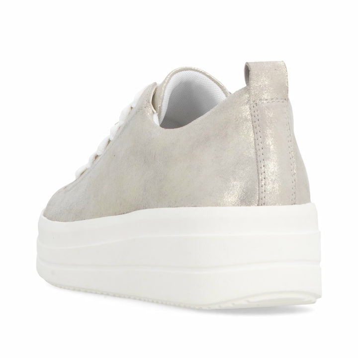 Goldene remonte Damen Sneaker Low D1C03-91 mit dekorativem Schmuckdetail. Schuh von hinten.