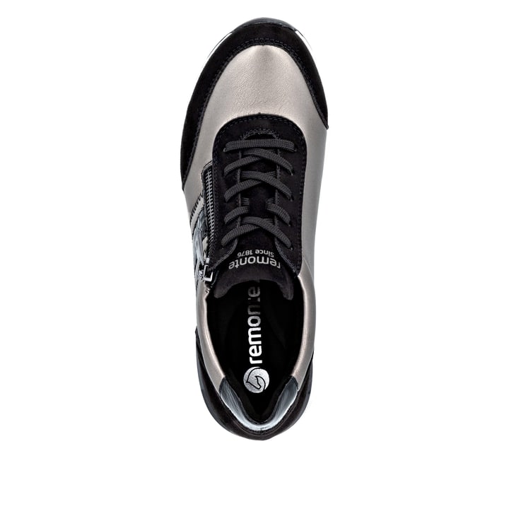 Metallische remonte Damen Sneaker D0T09-90 mit Reißverschluss sowie Extraweite H. Schuh von oben.