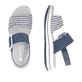 Blaue vegane remonte Riemchensandalen D1J53-14 mit einem Klettverschluss. Schuh von oben, liegend.