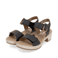 Schwarze remonte Riemchensandaletten D0N52-01 mit einem Klettverschluss. Schuhpaar seitlich schräg.