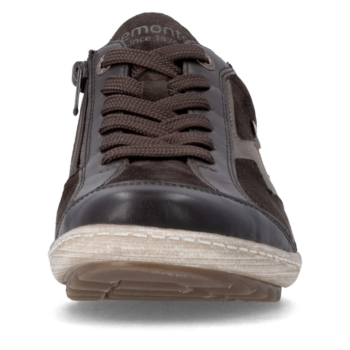 Dunkelbraun-bronzene remonte Damen Schnürschuhe R1443-25. Schuh von vorne.