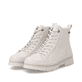 Weiße remonte Damen Schnürstiefel D2U75-80 mit wasserabweisender TEX-Membran. Schuhpaar seitlich schräg.