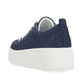 Blaue remonte Damen Sneaker D1C03-14 mit Schnürung sowie Ziernähten. Schuh von hinten.