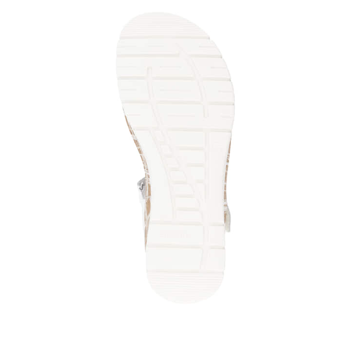 Weiße remonte Keilsandaletten D2P52-80 mit einem Klettverschluss. Schuh Laufsohle.