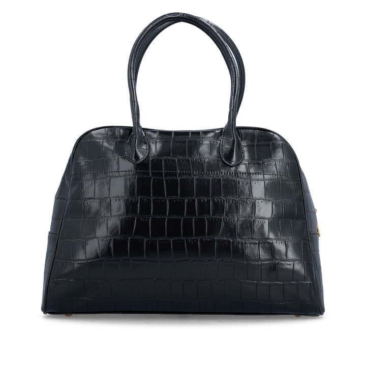 remonte Handtasche Q0737-00 in Schwarz mit Reißverschluss, kleiner Tasche als Anhänger und Schlangenoptik. Geöffnet.