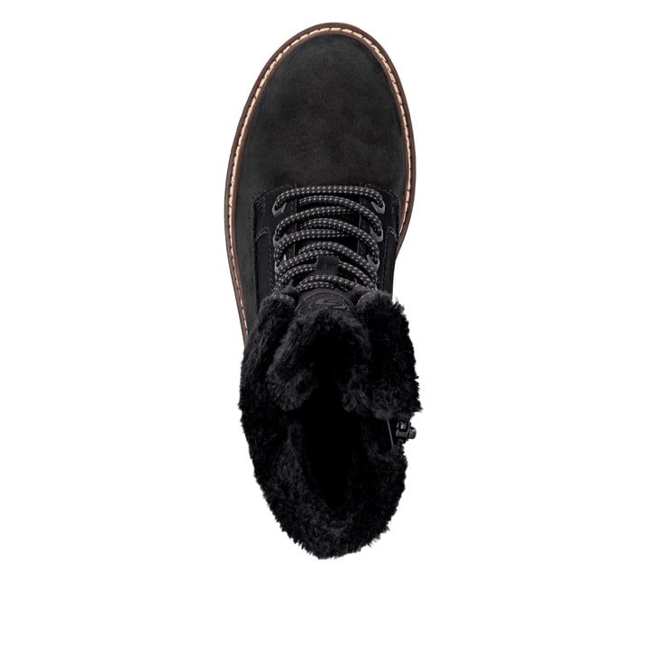 Schwarze remonte Damen Schnürstiefel D0B81-00 mit wasserabweisender TEX-Membran. Schuh von oben.