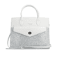 Sac à main remonte Q0765-80 blanc avec paillettes étincelantes et bretelle détachable ajustable. Devant.