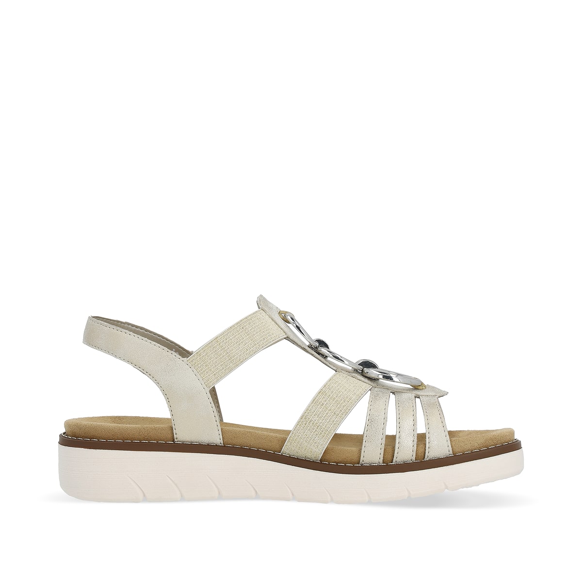 Beige vegane remonte Riemchensandalen D2073-60 mit einem Gummizug. Schuh Innenseite.