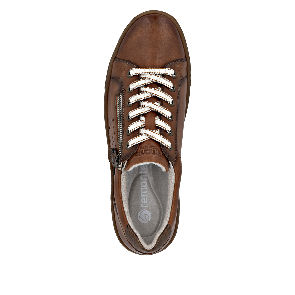 Braune remonte Damen Sneaker D2T00-24 mit wasserabweisender remonteTEX-Membran. Schuh von oben.