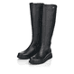 
Tiefschwarze remonte Damen Hochschaftstiefel D3975-01 mit einer leichten Profilsohle. Schuhpaar schräg.