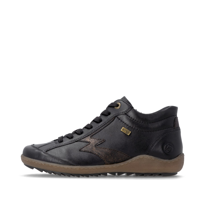 Schwarz-bronzene remonte Damen Schnürstiefel R1454-03. Schuh Außenseite.