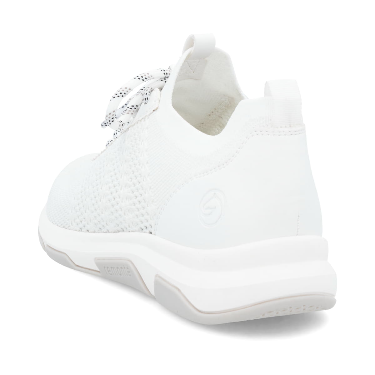 Weiße remonte Damen Slipper D1S05-80 mit einem Gummizug sowie der Komfortweite G. Schuh von hinten.