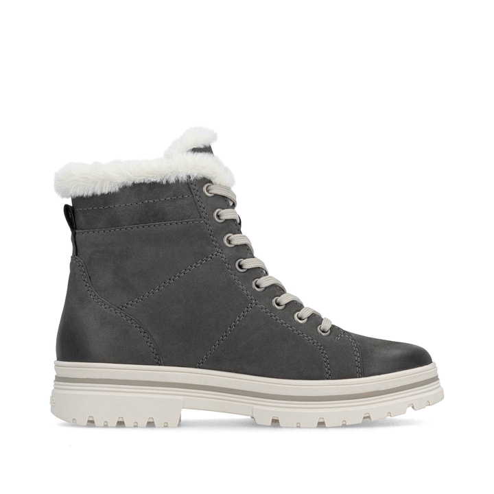 Grauweiße remonte Damen Schnürstiefel D2U73-45 mit griffiger Glass-Fibre Sohle. Schuh Innenseite.