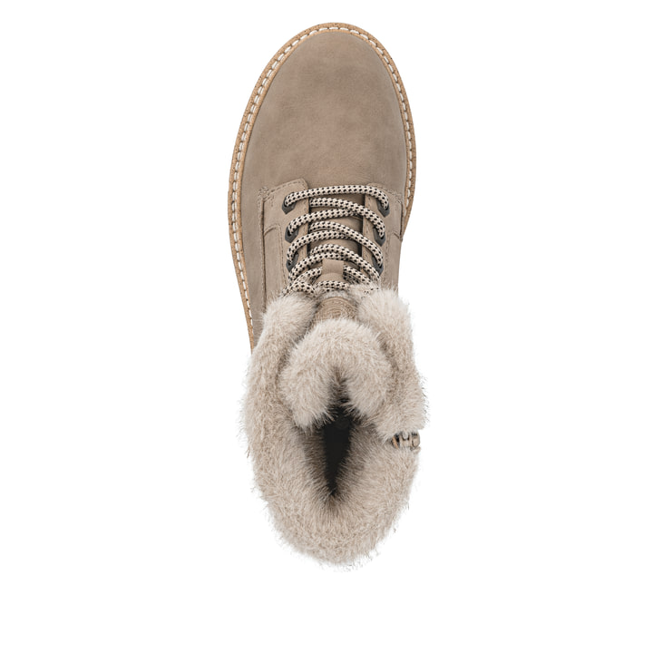 Dunkelbeige remonte Damen Schnürstiefel D0B81-20 mit griffiger Glass-Fibre Sohle. Schuh von oben.