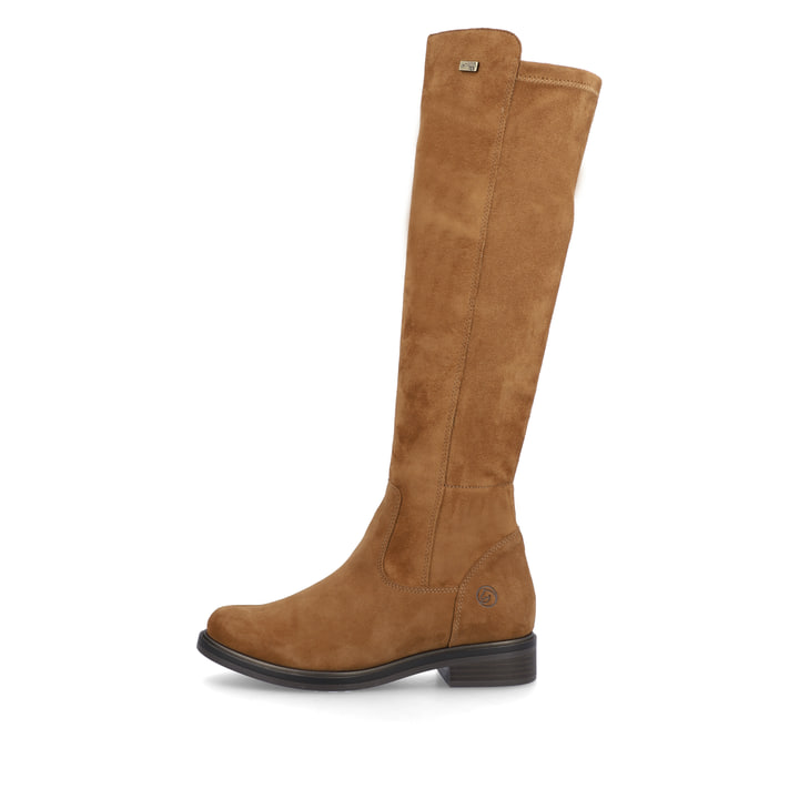 
Nougatbraune remonte Damen Hochschaftstiefel D8387-24 mit einer dämpfenden Profilsohle. Schuh Außenseite