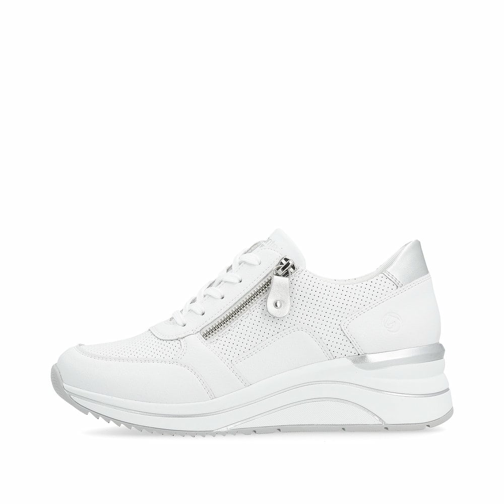 Weiße remonte Damen Sneaker Low D0T06-80 mit Reißverschluss sowie Extraweite H. Schuh Außenseite.