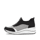 Schwarze vegane remonte Damen Slipper D0T08-03 mit einem Reißverschluss. Schuh Außenseite.
