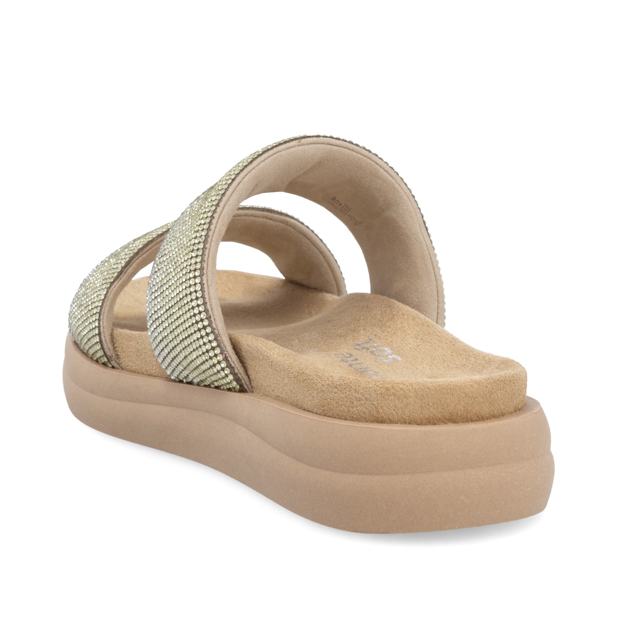 Metallische vegane remonte Damen Pantoletten D2N50-90 mit einem weichen Fußbett. Schuh von hinten.
