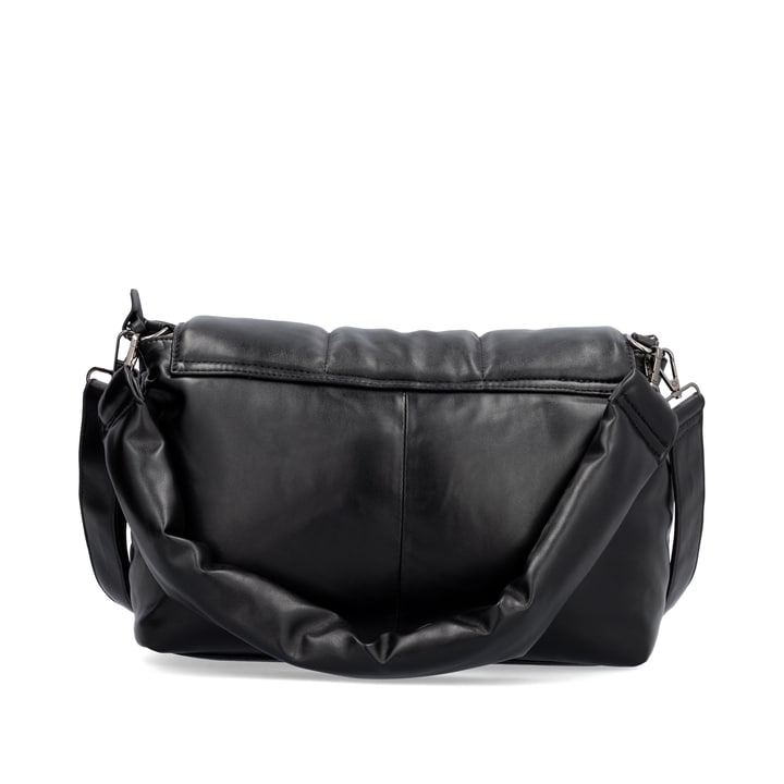 Sac à main remonte Q0716-00 en noir avec fermeture éclair et des bretelles ajustables. Verso.