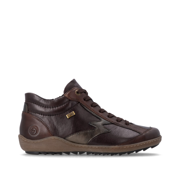 Braun-bronzene remonte Damen Schnürstiefel R1454-26. Schuh Außenseite gespiegelt.