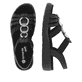 Schwarze vegane remonte Riemchensandalen D2073-02 mit einem Gummizug. Schuh von oben, liegend.