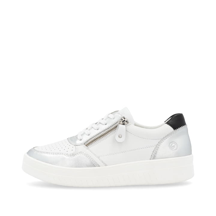 Weiße remonte Damen Sneaker Low D0J05-80 mit einem Reißverschluss. Schuh Außenseite.