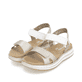 Metallische remonte Riemchensandalen D1J57-90 mit einem Klettverschluss. Schuhpaar seitlich schräg.