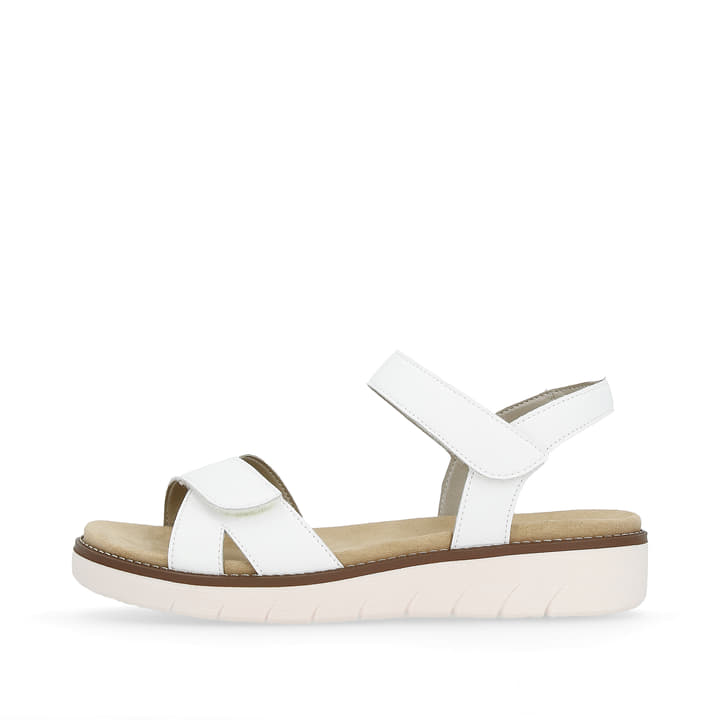 Weiße remonte Riemchensandalen D2049-83 mit einem Klettverschluss. Schuh Außenseite.