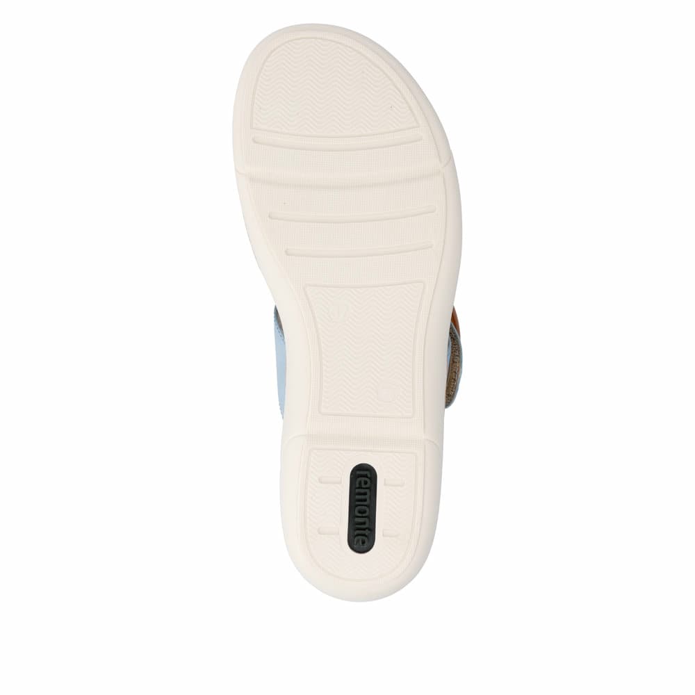 Blaue remonte Damen Pantoletten R6858-10 mit trendiger Schnalle. Schuh Laufsohle.