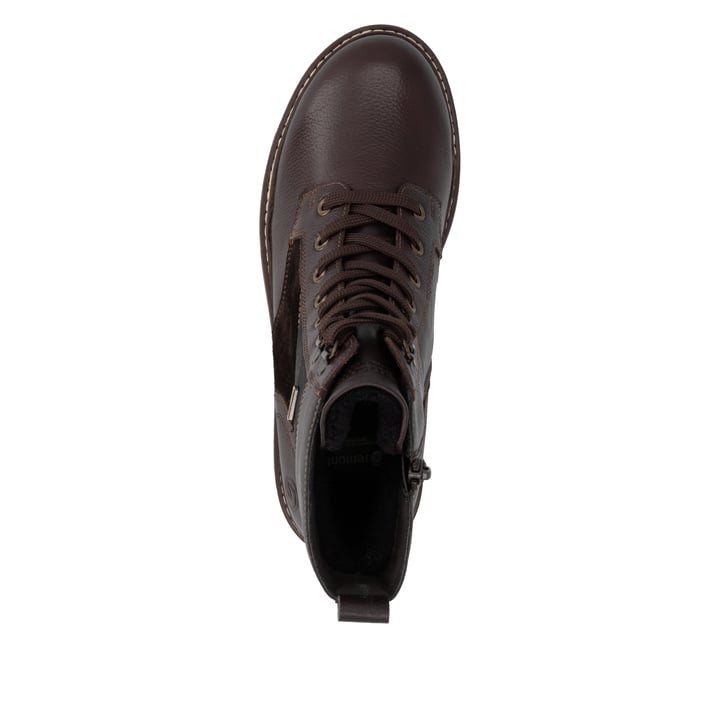 Dunkelbraune remonte Damen Schnürstiefel D0B84-25. Schuh von oben.