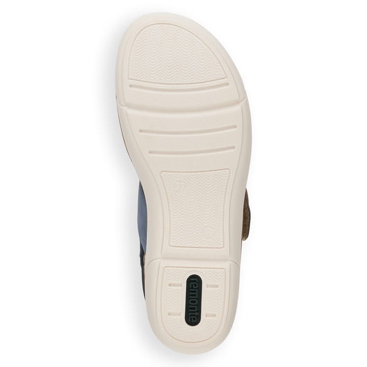 Blaue remonte Riemchensandalen R6853-14 mit einem Klettverschluss. Schuh Laufsohle.