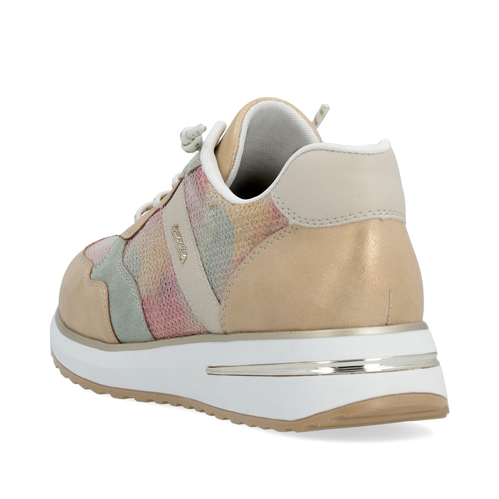 Bunte remonte Damen Sneaker D1G01-90 mit Schnürung sowie bunter Marmorierung. Schuh von hinten.