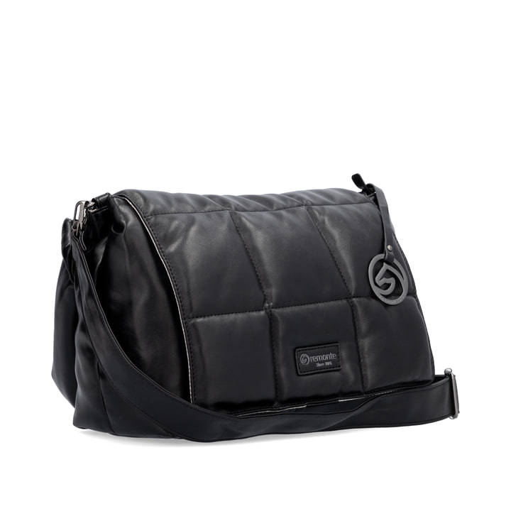 Sac à main remonte Q0716-00 en noir avec fermeture éclair et des bretelles ajustables. Côté gauche.