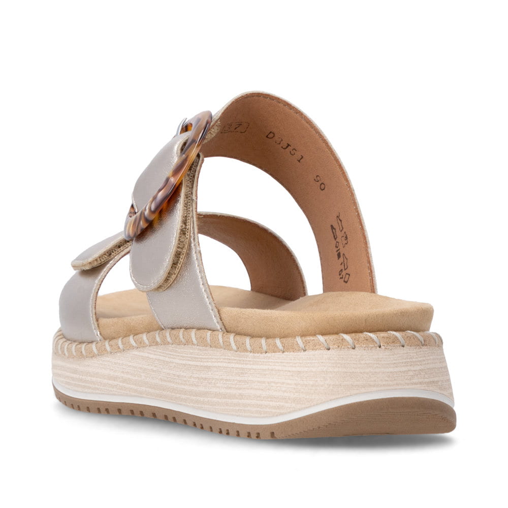 Metallische remonte Riemchensandalen D3J51-90 mit metallischem Finish. Schuh von hinten.