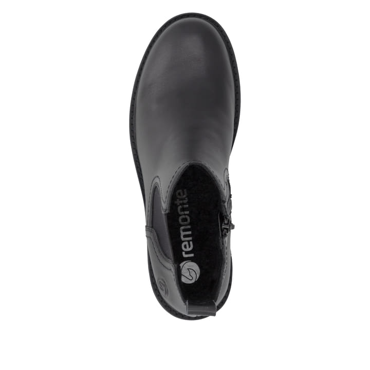 Schwarze remonte Chelsea Boots D0A70-00 mit Reißverschluss sowie Komfortweite G. Schuh von oben.