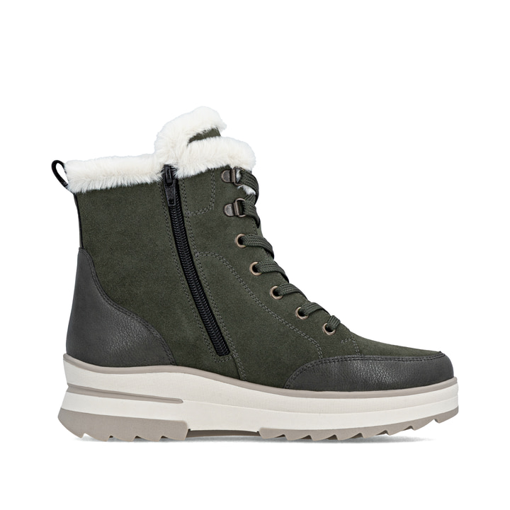 Grünbeige remonte Damen Schnürstiefel D2B76-54 mit griffiger Glass-Fibre Sohle. Schuh Innenseite.