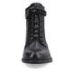 
Glanzschwarze remonte Damen Biker Boots D0F74-01 mit Schnürung und Reißverschluss. Schuh von vorne.