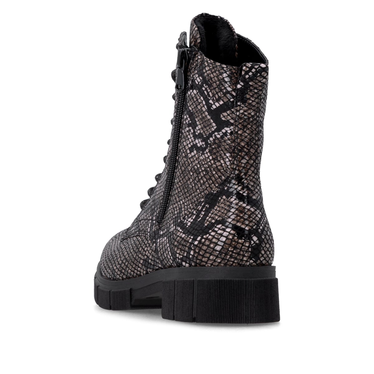 Bottes à lacets remonte noires végan pour femmes D2S72-03. Chaussure vue de l'arrière.