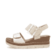 Beige remonte Keilsandaletten D2L53-60 mit einem Klettverschluss. Schuh Außenseite.