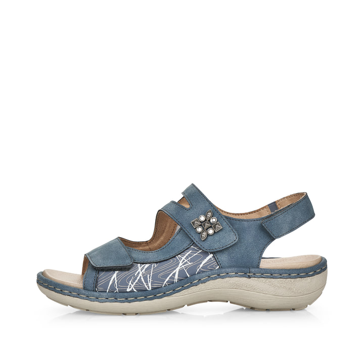 Blaue remonte Riemchensandalen D7647-16 mit Klettverschluss sowie Komfortweite G. Schuh Außenseite.