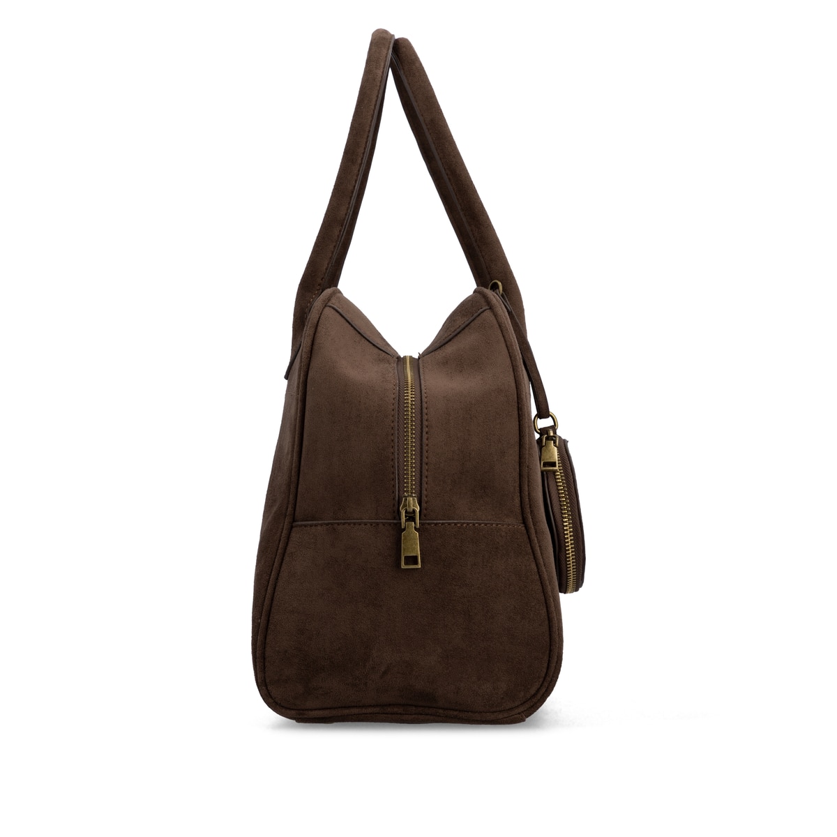 remonte Handtasche Q0737-25 in Braun mit Reißverschluss, kleiner Tasche als Anhänger und Wildleder-Optik. Rechtsseitig.