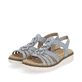 Babyblaue vegane remonte Damen Riemchensandalen D2073-12 mit Elastikeinsatz. Schuhpaar seitlich schräg.