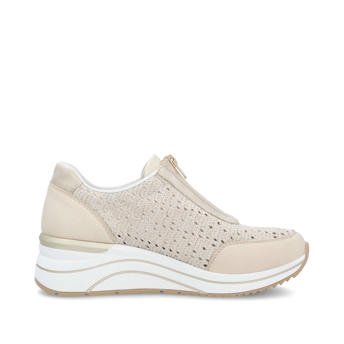 Beige remonte Damen Sneaker Low D0T15-60 mit Reißverschluss sowie Extraweite H. Schuh Innenseite.