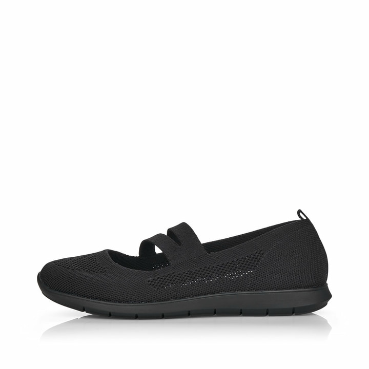 Schwarze remonte Ballerinas R7102-01 mit einem Gummizug sowie der Komfortweite G. Schuh Außenseite.