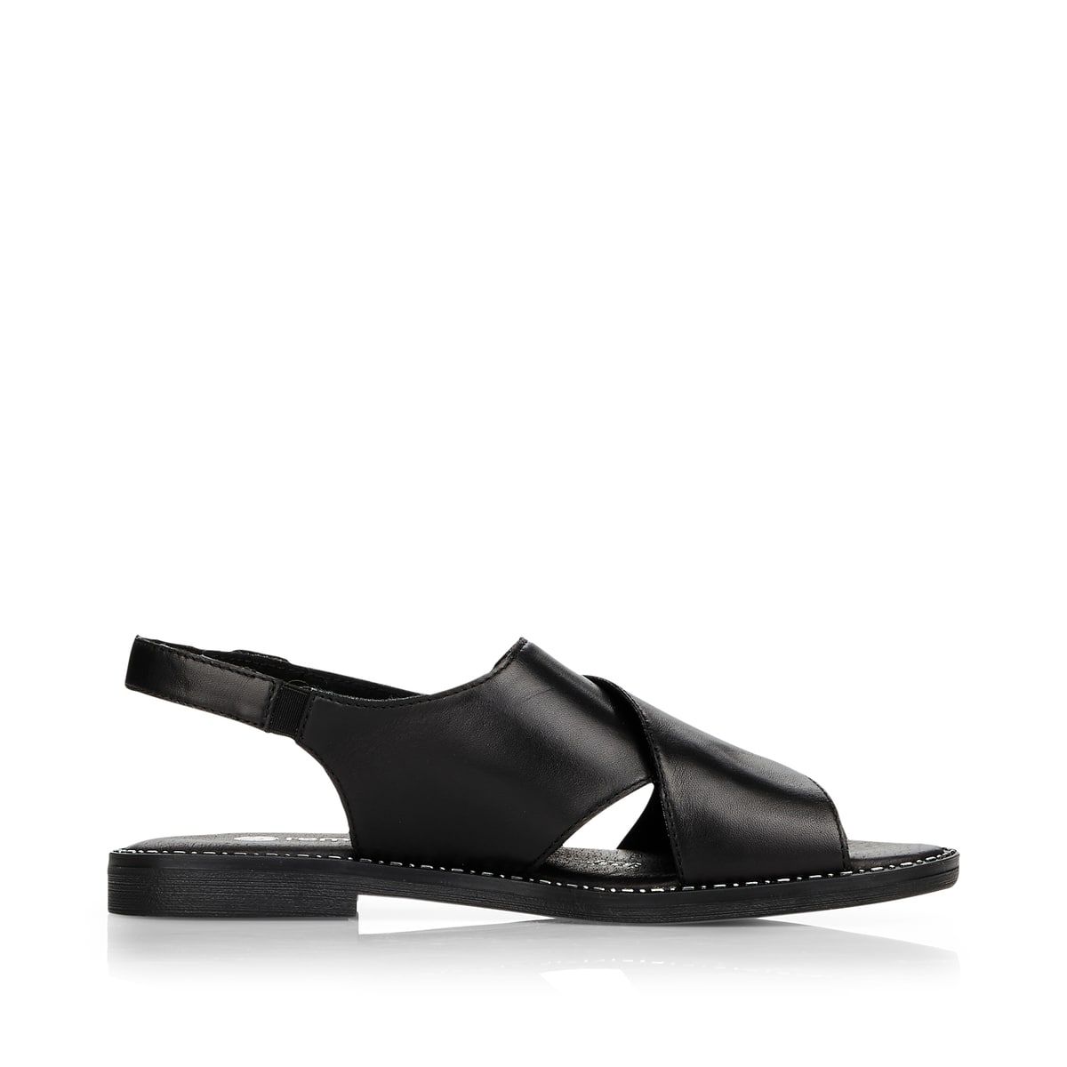 Tiefschwarze remonte Damen Riemchensandalen D3650-01 mit Klettverschluss. Schuh Innenseite.