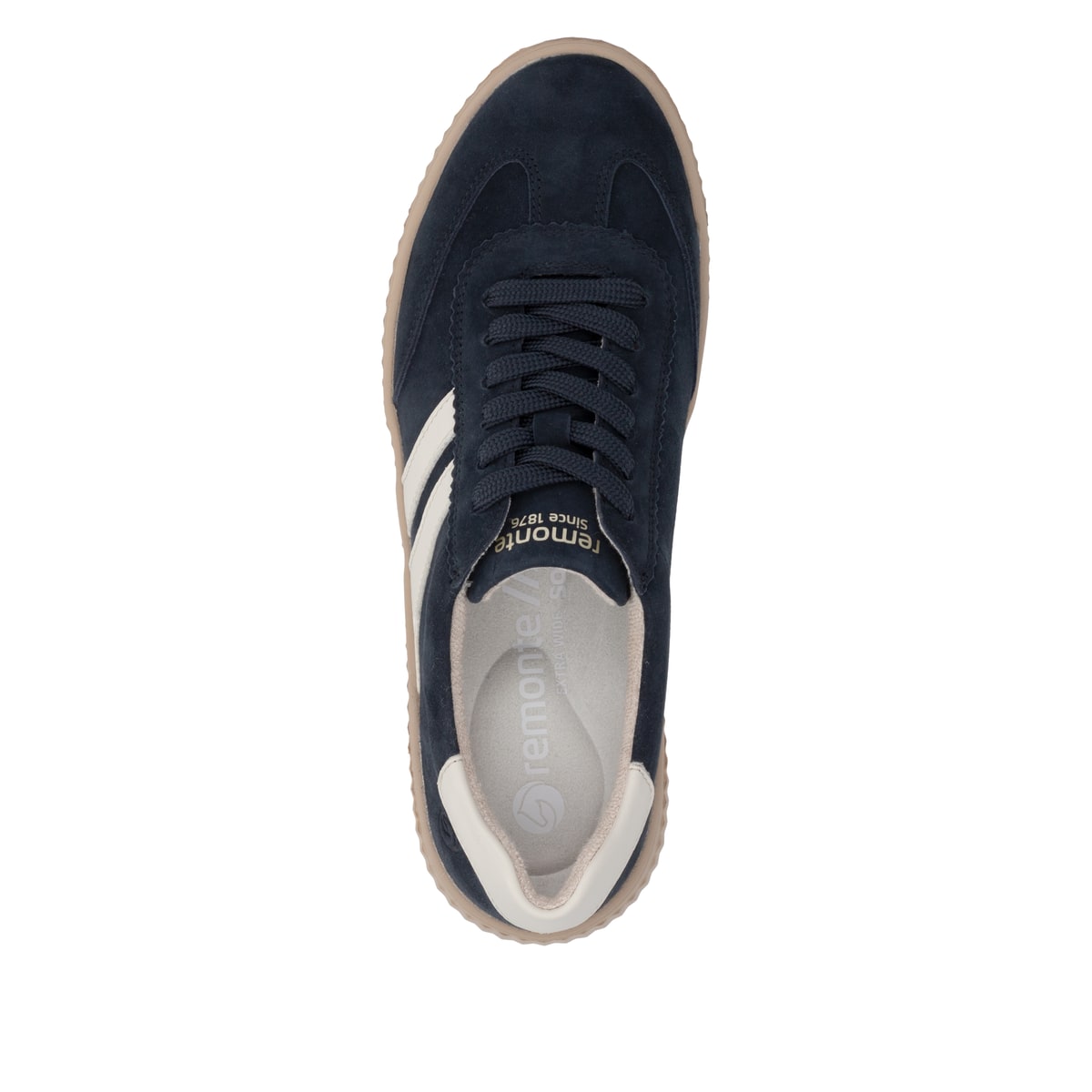 Baskets basses remonte bleues femmes D3E00-15 avec la semelle lightsole+. Chaussure vue de dessus.
