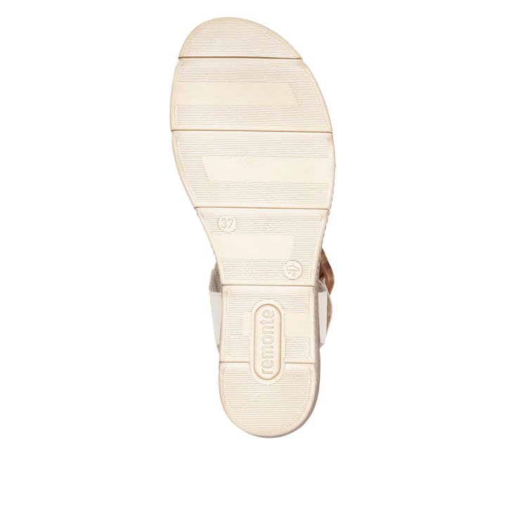 Beige remonte Keilsandaletten D2L55-60 mit einem Klettverschluss. Schuh Laufsohle.