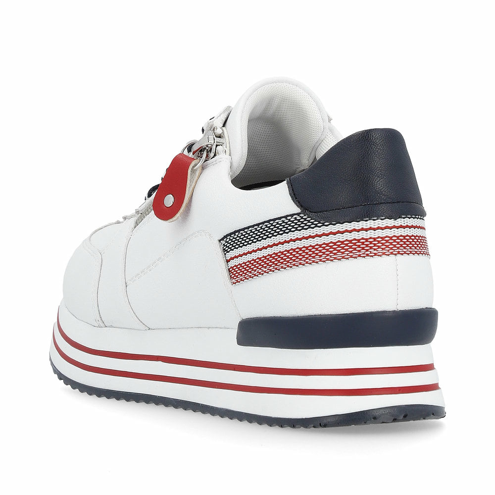 Weiße remonte Damen Sneaker Low D1312-82 mit Reißverschluss sowie Komfortweite G. Schuh von hinten.