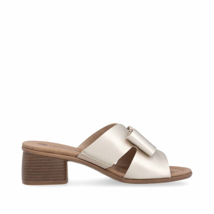 Goldene remonte Damen Pantoletten R8759-90 mit Gummizug sowie leichter Sohle. Schuh Innenseite.